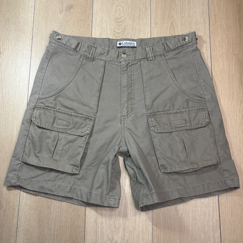 Vintage Columbia Sportswear Mens Size 34 Cargo Shorts Gray Cotton Canvas Hiking